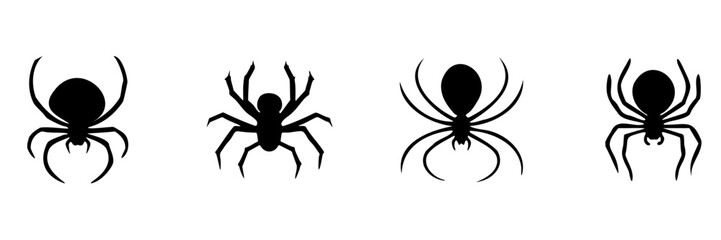 vector illustration set of halloween spider silhouette,Silhouette of a spider hanging from a web, halloween vector on tranparent background