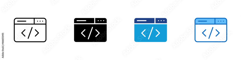 Code Editor Multiple Style Icon Vector Design - Browser window with ...