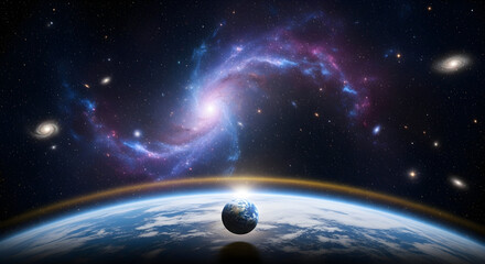 Spectacular view of earth and galaxy in deep space providing cosmic inspiration