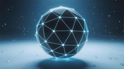 Geometric sphere with glowing blue lines against a starry background
