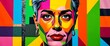 © Sangatit - Vivid, abstract collage portrait; bold color blocks, geometric shapes, pop art style,  expressive,  texture