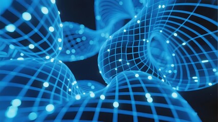 Interconnected Blue Grid Spheres with Illuminated Nodes