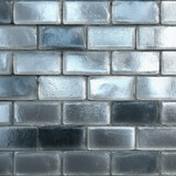A modern and futuristic seamless background of reflective, glossy silver-blue glass bricks, creating a cool, industrial-chic wall for a stylish interior design.

