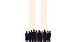 © PojokMillennials - Silhouetted group of people facing two vertical light beams against a bright white background, suggesting a sense of hope, aspiration, or collective vision.