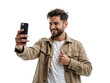 © Rhony - Happy man wearing casual outfit taking a selfie isolated on transparent background