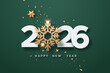© barmaleeva - 2026 Happy New Year text with golden snowflake on green background