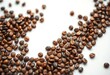 © nuntalee - Close-up of aromatic coffee beans scattered on a pristine white background,  photography,  coffee shop