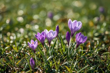 Wall Mural - Early spring blossoms: Purple Crocuses