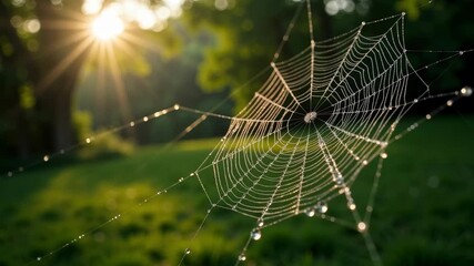 A Glistening Spiderweb with Morning Dew | Intricate Nature