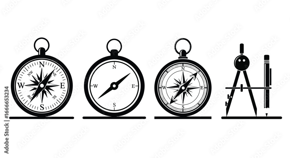 Compass Navigation Drawing Vintage compasses and drafting tool collection for navigation and ...