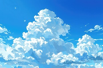 Wall Mural - a 2d anime-style depiction of clouds against a bright, clear sky created with ai generative software