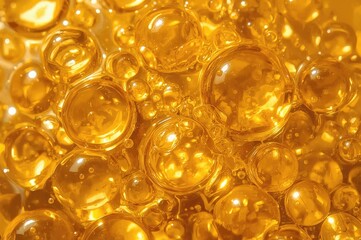 Wall Mural - Close-up view of golden honey bubbles showcasing texture and health benefits, diet concept with selective focus.