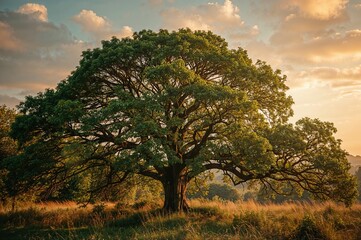 Wall Mural - Lush tree with numerous limbs in a bright natural setting during warm seasons