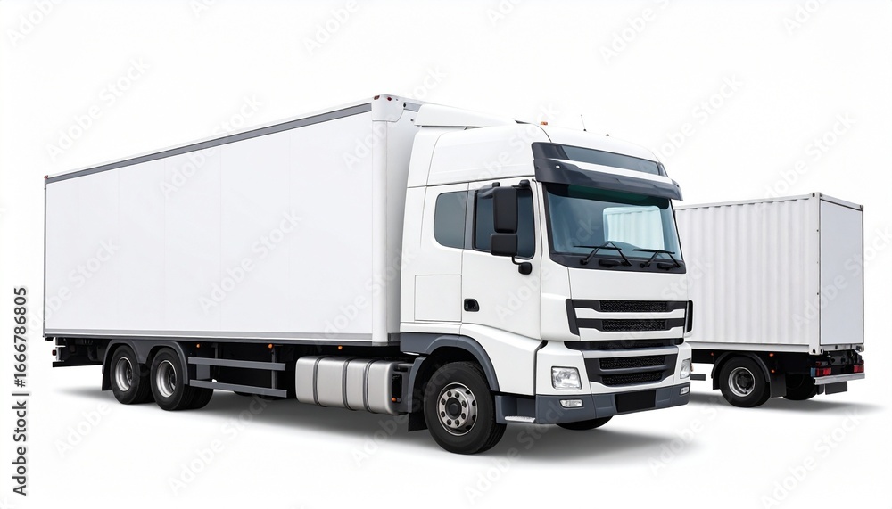 Refrigerated truck in white with insulated container isolated on white background cold storage delivery vehicle

