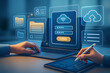 © techgiants - digital interface showing cloud storage and secure login on a tablet with a user accessing documents and folders
