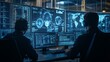 © Роксолана Гордієвич - Two operators in a dark room monitor screens displaying digital data and maps, a modern cybersecurity or network management center — suitable for articles on technology,