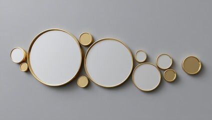 Gold-framed white circles on a gray background