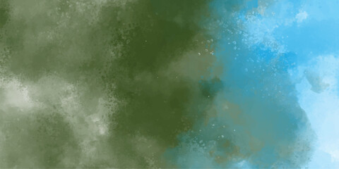 Wall Mural - Abstract watercolor background featuring olive green and blue hues with splatter texture suitable for design projects