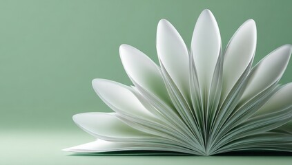 Folded white paper fan shape on a muted green background