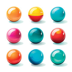 Set of bright glossy balls and balls on a white background. Colored balls. Multicolored balls. Collection of 3D balls, buttons, website.