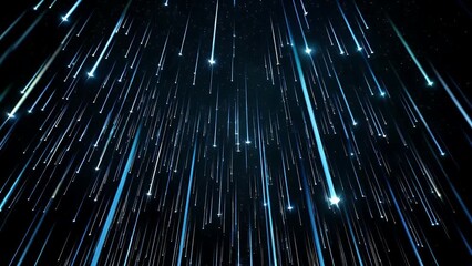 Wall Mural - A dazzling cinematic 4K meteor shower streaks dramatically across a pitch black night sky with glowing blue comet trails raining down like shooting stars perfect for space science atmospheric