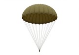 Isolated parachute with deployed canopy against a clean white backdrop