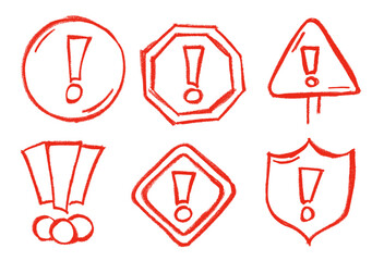 Wall Mural - Warning Signs Various Sets Crayon Chalk Drawing Doodle Vector Set