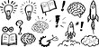© Artem - Creative hand drawn doodles of light bulbs, brain, rocket, and books for innovative design