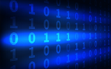 Blue binary code digital data stream abstract technology background flow information light
