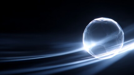 Wall Mural - A glowing sphere floats in the dark space. Light trails create a sense of movement and energy. This image is perfect for science and technology topics. Modern and sleek style. AI