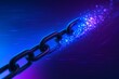 © Jeab - Digital chain breaking apart blue and purple background glowing pixels