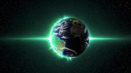Wall Mural - earth cosmic glow planet space stars atmosphere night universe vibrant green aura digital art illumi