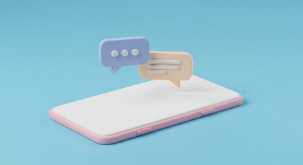 3D smartphone with chat bubbles representing online communication and mobile messaging.