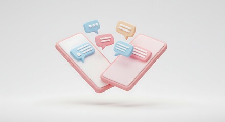 Smartphone communication concept with message bubbles 3D render.