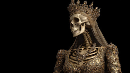 Wall Mural - A skeleton in a golden gown with elaborate gemstone crown