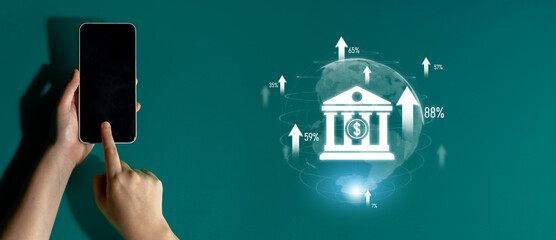 Wall Mural - Digital banking innovation integrates finance and technology to enhance online banking, mobile services, and fintech for seamless financial experiences. Latch