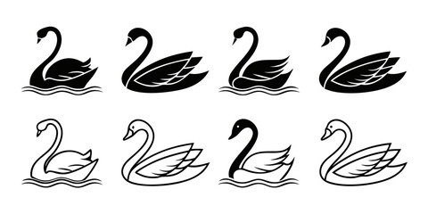 Elegant Swan Icons Set on White Background