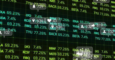 Wall Mural - displaying trading screen featuring ticker symbols, percentages, grid lines and notification icons