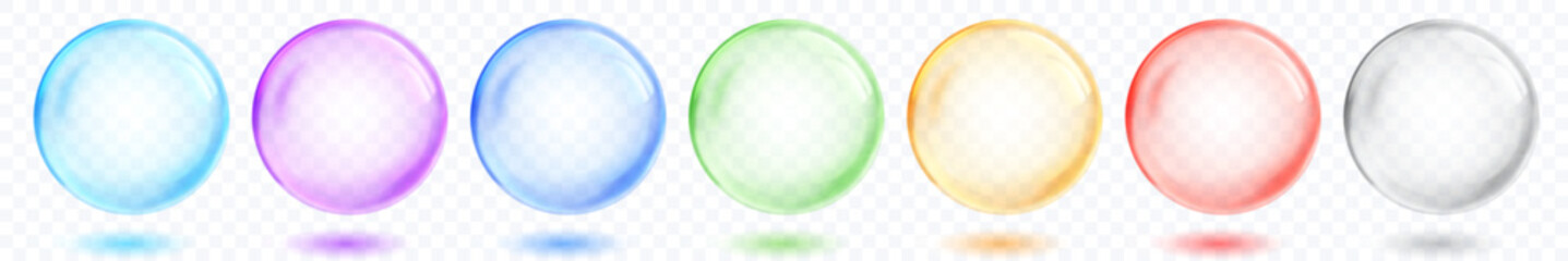 Wall Mural - Set of translucent spheres of different colors with highlights and shadows on transparent background, vector illustration for design projects and creating creative works.