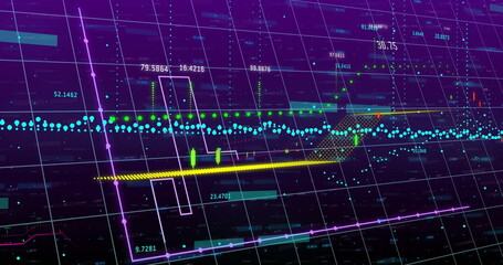 Wall Mural - Displaying data chart on console grid matrix, showing yellow trend line, teal points, green markers