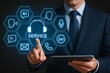 © Md - Businessman interacts with digital service icons on futuristic touchscreen interface