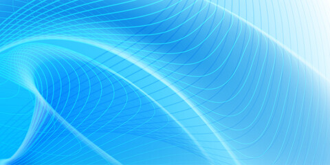 Wall Mural - Curved lines create a wave-like pattern on a blue gradient background, giving a sense of movement and flow.