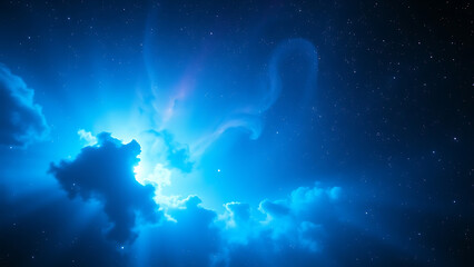 Wall Mural - Vibrant Cosmic Nebula with Glowing Blue Clouds and Distant Stars in Dark Space