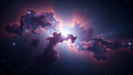 Wall Mural - Vast Cosmic Nebula Illuminated by Twinkling Stars in the Depths of Space