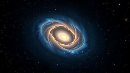Wall Mural - Spiral Galaxy in Dark Space with Golden and Blue Stars