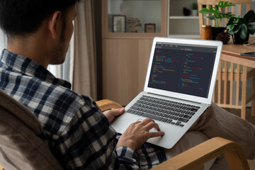 Software development programming on computer screen for modish application and program coding