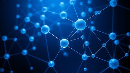 Abstract blue and white interconnected spheres with glowing nodes, symbolizing a digital network on a dark background.