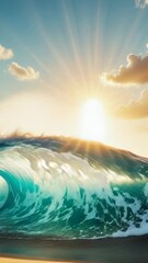 Wall Mural - a powerful ocean wave crashes onto the sandy shore