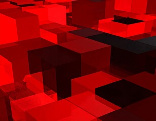 Abstract geometric composition of red and dark gray cubes, creating a dynamic visual effect