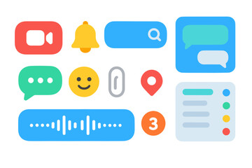 Communication and interface flat icon set. chat, notification, search icons collection